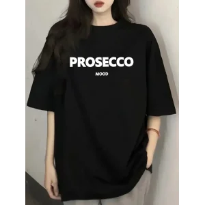 Kadın Kısa Kol Yazlık Tişört Bisiklet Yaka Baskılı Oversize T-Shirt - Siyah