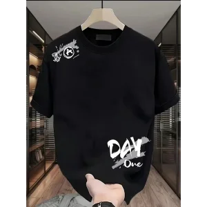 Kadın Kısa Kol Yazlık Tişört Bisiklet Yaka Baskılı Oversize T-Shirt - Siyah