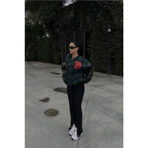 Kadın Pötikare Desen Nakışlı Kolej Ceket - Haki