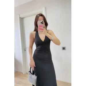 Kadın Sırt dekolteli Uzun Elbise - Siyah