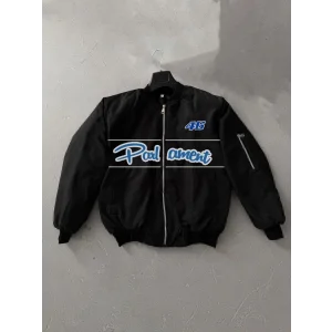 Kadın Siyah Bomber Mont Parliament Yazılı Fermuarlı Cepli Kapitone Astarlı - Siyah