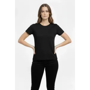 Kadın T-Shirt Bisiklet Yaka Slim Fit Likralı Tişört Yazlık Basic Body - Siyah