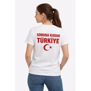 Kadın TÜRKİYE Ay Yıldız Baskılı Taraftar Forma T-Shirt - Beyaz