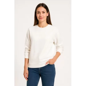 Kadın 3 İplik Pamuklu Düz Bisiklet Yaka SweatShirt - Beyaz