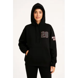 Kadın Üç İplik Kapüşonlu Ön ve Arka Baskılı SweatShirt hoodie - Siyah