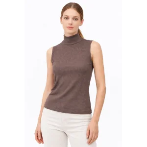 Kadın Yarım Balıkçı Yaka Fitilli Kaşkorse Atlet Şık Bluz Badi - Kahverengi