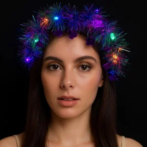 Kalp Püsküllü Gece Parıltısı 3 Modlu LED li Işıklı Taç Mor Renk