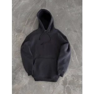 Kapüşonlu Üç İplik Penye Basic SweatShirt - Füme