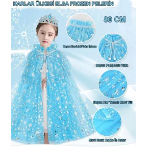 Karlar Ülkesi Elsa Frozen Mavi Pelerin – 80 cm Çocuk Pelerini