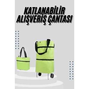 Katlanabilir Tekerlekli Çantalı Çarşı Pazar Arabası Alışveriş Çantası Piknik Çantası