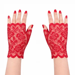 Kırmızı Dantel Parmaksız Kısa Eldiven