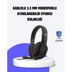 Kırmızı Oyuncu Kulaklığı Mikrofonlu Ayarlanabilir Konforlu Tasarımlı