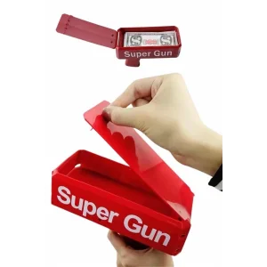 Kırmızı Parti Oyuncağı Para Saçma Fırlatma Tabancası Makinesi Super Money