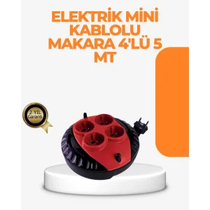 Kırmızı Renk 5 Metre 4’lü Kablolu Priz Makarası