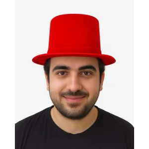 Kırmızı Renk Plastik Nubuk Kadife Flok Kaplama Fötr Şapka 11 Cm