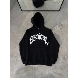 Kışlık Kapüşonlu Baskılı Oversize SweatShirt- Siyah