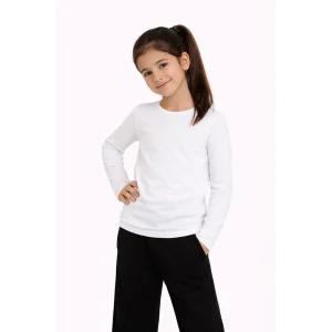 Kız Çocuk Basic Uzun Kollu Tişört Okul Günlük Rahat T-Shirt - Beyaz