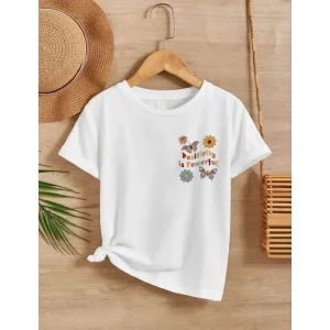 Kız Çocuk Bisiklet Yaka Baskılı T-Shirt - Beyaz