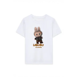 Kız Labubu Çocuk Baskılı T-Shirt - Beyaz