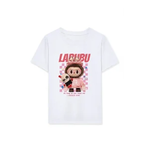Kız Labubu Çocuk Baskılı T-Shirt - Beyaz