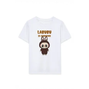 Kız Labubu Çocuk Baskılı T-Shirt - Beyaz