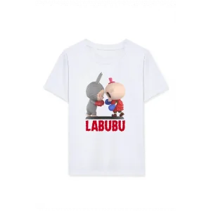 Kız Labubu Çocuk Baskılı T-Shirt - Beyaz