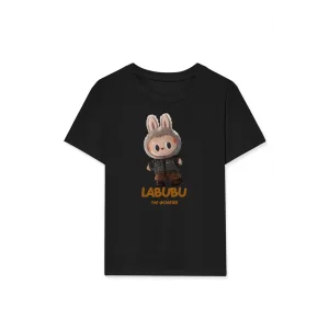 Kız Labubu Çocuk Baskılı T-Shirt - Siyah