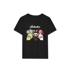 Kız Labubu Çocuk Baskılı T-Shirt - Siyah