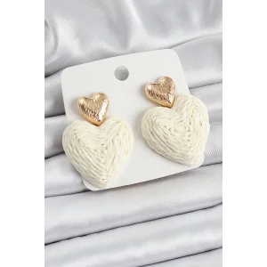 Krem Kalp Figürlü Hasır Örgü Model Gold Renk Kadın Küpe
