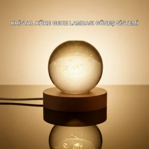 Kristal Gezegen Küre Ahşap Tabanlı USB Işıklı Gece Lambası