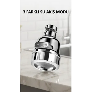 Krom 3 Fonksiyonlu Döner Su Tasarruflu Musluk Başlığı Mutfak ve Banyo