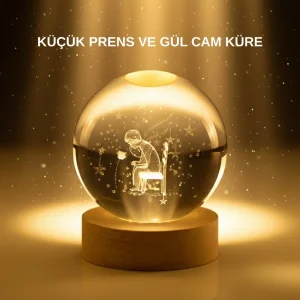 Küçük Prens Cam Küre USB Işıklı Ahşap Standlı Büyük Boy