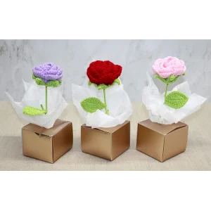 Kutulu Tekli El Örgüsü Gül Kutulu