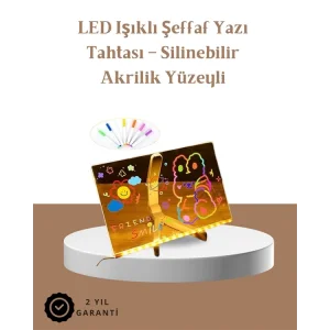LED Aydınlatmalı Şeffaf Mesaj Tahtası – 30x20 cm, Neon Etkili Yazılar İçin Tasarlandı