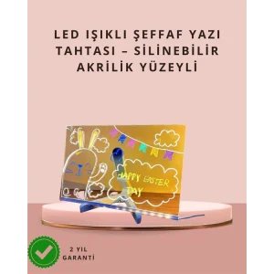 LED Işıklı Şeffaf Yazı Tahtası – Neon Etkili Akrilik Pano, Silinebilir, 7 Renkli Kalemli, 30x20 cm