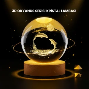 LED Işıklı Yunus Küre Ahşap Standlı Modern Dekoratif Aksesuar