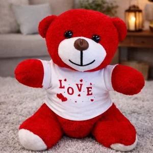 Love Tişörtlü Kırmızı Peluş Ayıcık