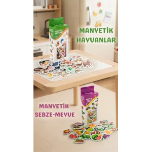 Manyetik Eğitici Set 30 Parça Hayvan 26 Parça Sebze Meyve Magnet Oyuncak