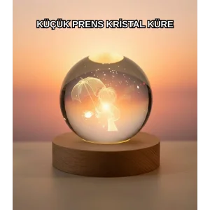 Masif Ahşap Standlı 3D Küçük Prens Kristal Top USB Gece Lambası Sıcak Işık