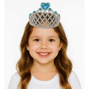 Mavi Kalpli Gümüş Renk Kraliçe Tacı Prenses Tacı