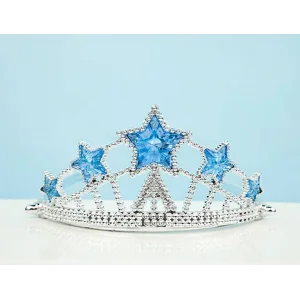 Mavi Yıldız Taşlı Plastik Kraliçe Prenses Elsa Tacı Çocuk Boy
