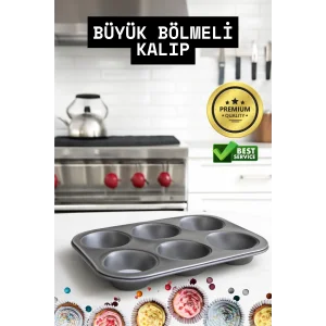 Mini Çocuklar İçin Cupcake Fırın Kalıbı 6 Büyük Bölmeli Muffin Kek Kalıbı