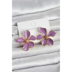 Mor Mineli Çiçek Model Pirinç Kadın Küpe