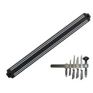 Mutfak Duvarına Monte Mıknatıslı Geniş Bıçak Tutucu Stand - 55 Cm - Siyah - Paslanmaz Çelik
