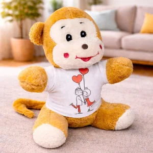 Mutlu Aşıklar Tasarım Tişörtlü Sevimli Peluş Maymun