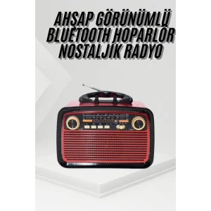Nostalji Radyo Bluetooth Hoparlör USB-SD Kart Giriş Led Fener Işıklı Bataryalı Pilli