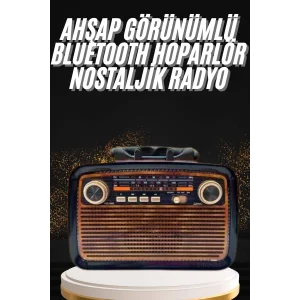 Nostaljik Görünümlü Ahşap Radyo TF SD USB Girişli Led Fener Işıklı