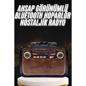 Nostaljik Görünümlü Ahşap Radyo TF SD USB Girişli Led Fener Işıklı