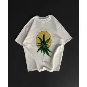 Ön ve Arka Baskılı Oversize Bisiklet Yaka - Beyaz