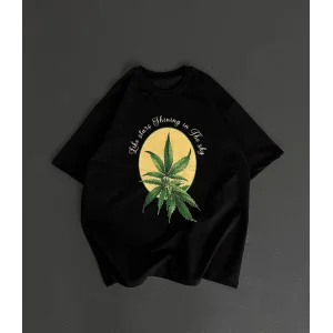 ERKEK  Baskılı Oversize Bisiklet Yaka T-shirt- Siyah